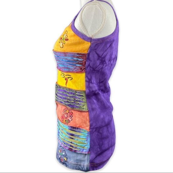 EUC Rising International 100% Cotton Vibrant Multicolor Whimsical Boho Tank Sz M - Picture 2 of 5